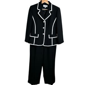 Le Suit Women's Petite Small Black & White Classic Career Fully Lined Pant Set